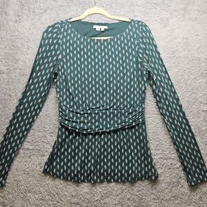 Boden Womens Green Longsleeve Shirt Size 8 Leaf Foilage Baby Doll Peplum